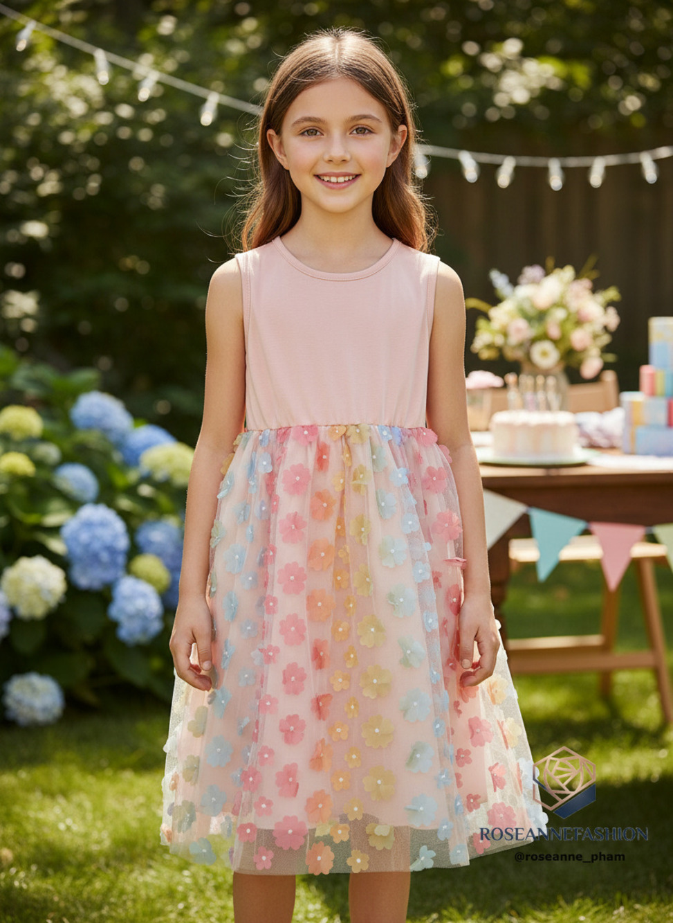 PatPat Girls Floral Tulle Dress 3D Flowers Sz 8-9Y NWT